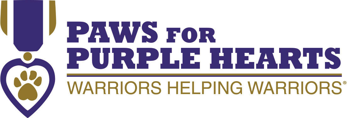 Paws for Purple Hearts logo with TurFresh artificial turf partnership Paws for Purple Hearts logo with TurFresh artificial turf partner support message