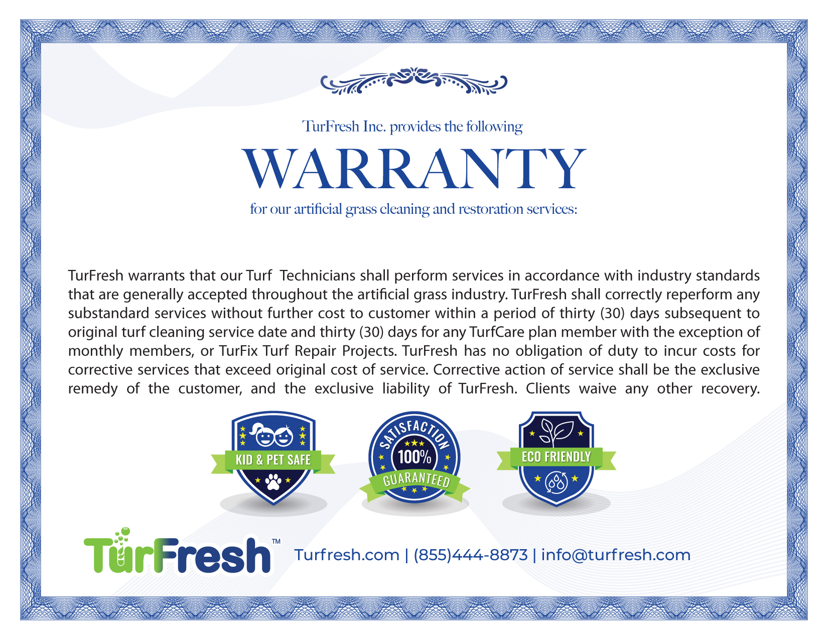 2024-TURFRESH-WARRANTY-30day Warranty Certification | Turfresh
